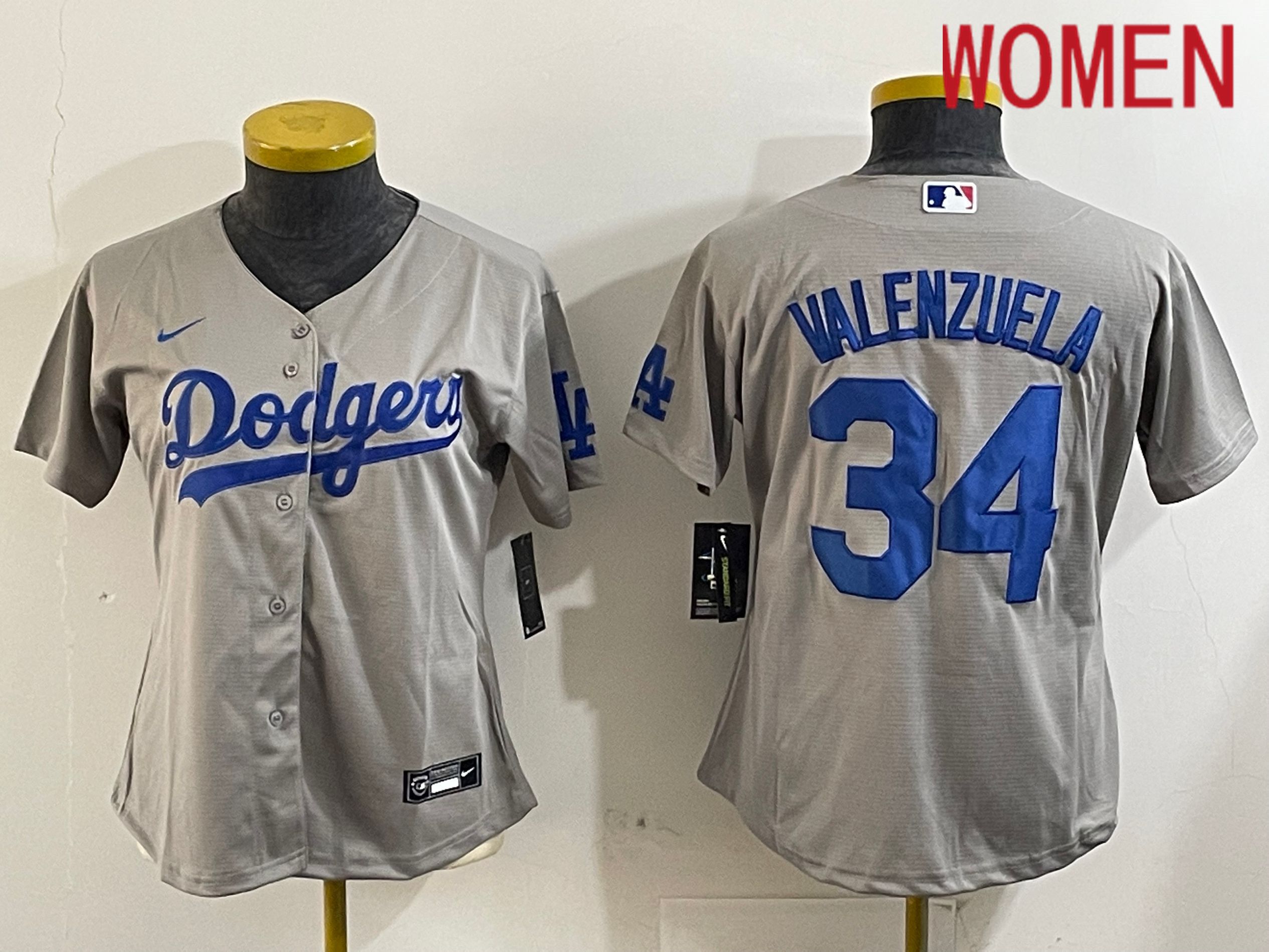 Women Los Angeles Dodgers #34 Valenzuela Grey Game 2024 Nike MLB Jersey style 12165